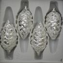 Tannenzapfen silber mit Dekor, 4 Stück, L 9cm