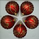 Kugeln rot matt mit Rankendekor, 5 Stück, d 6cm