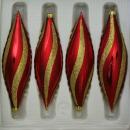 Oliven dunkelrot matt mit Dekor, 4 Stück, L 14cm