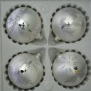 Kugeln Eislack weiß mit Kerzendekor, 4 Stück, d 7cm