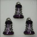 Glocken klein mit Schlägel lila matt mit Blumendekor, 3 Stück, d 5cm