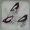 Vögel Federschwanz lila matt mit Dekor, 3 Stück, L 11cm