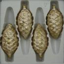 Tannenzapfen Eislack champagner mit Dekor, 4 Stück, L 9cm